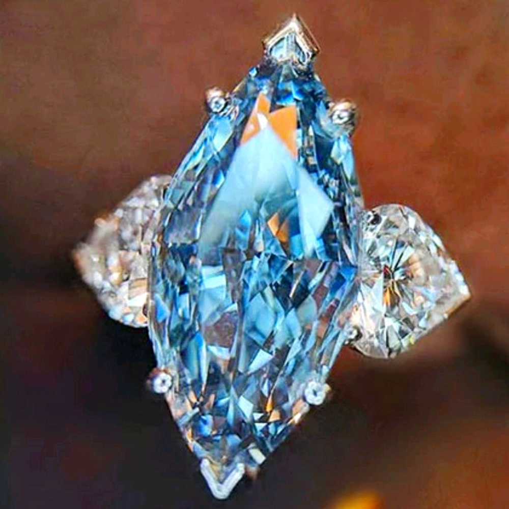 SOLD Marquise Aquamarine Solitaire Ring with Diamonds